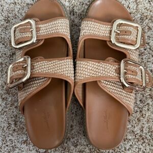 Universal thread Woven Tan Slide Sandals with Buckle Straps